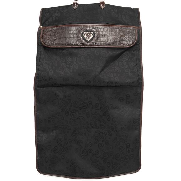 Brighton Black & Brown Full Size Tri-fold Leather Canvas Garment Bag - Picture 3 of 16